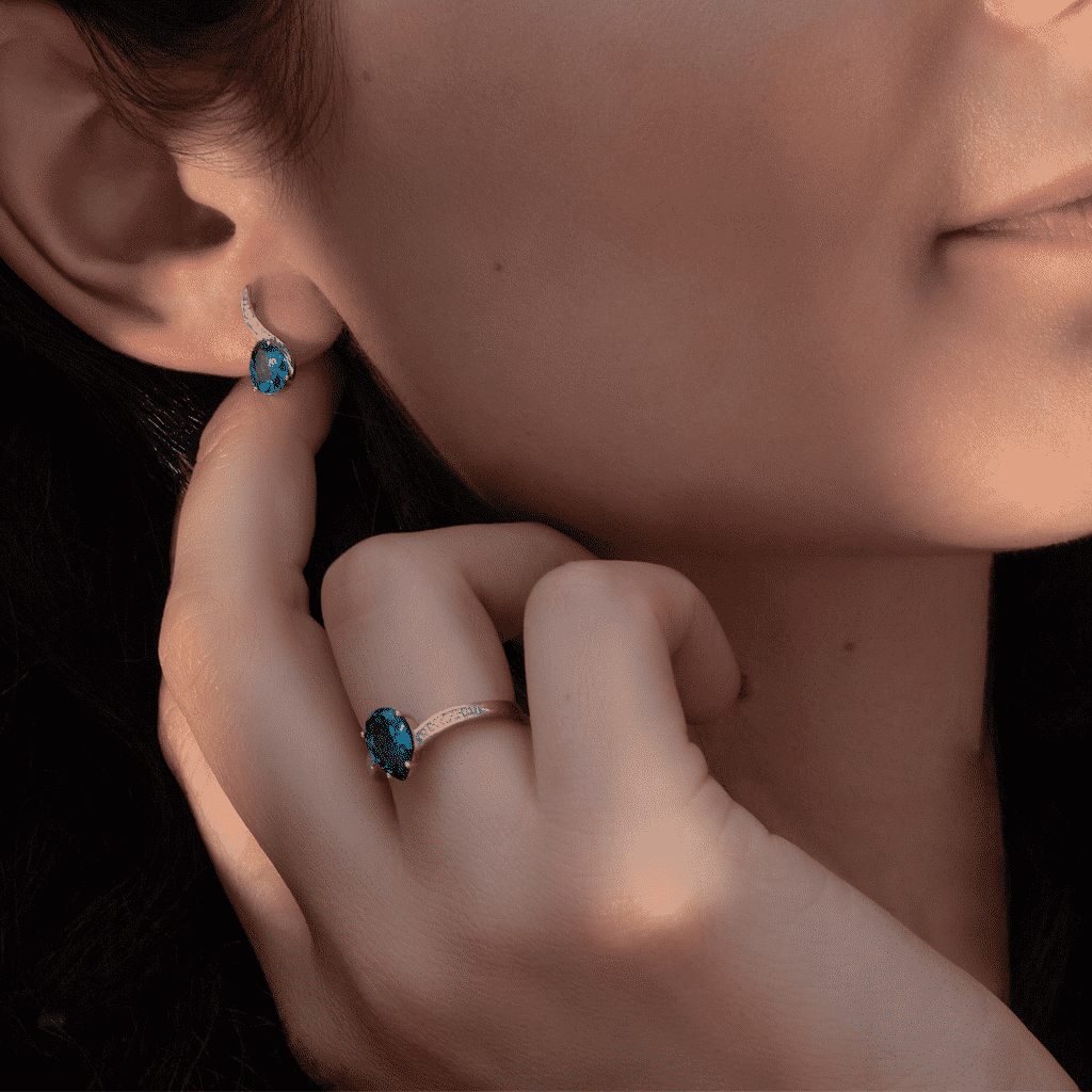 Cercei BB.761649, aur rose, 14 kt, diamante și london blue topaz